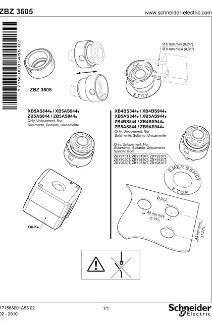 schneider施耐德ZBZ3605 Padlocking kit for Emergency Stop_ Instruction Sheet